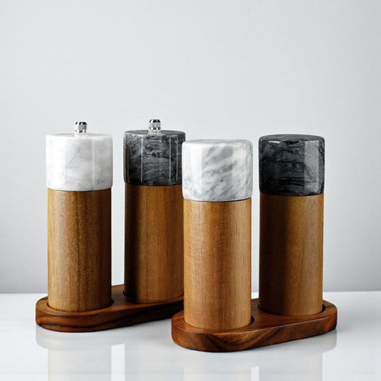 Marble & Wood Spice Grinder Set