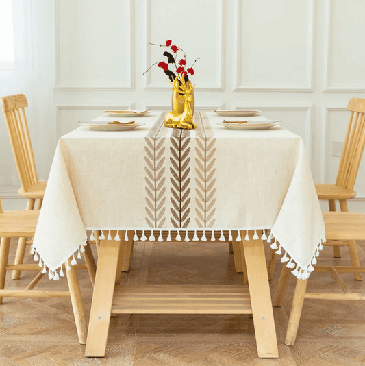 Coffee Willow Leaf Tassel Tablecloth