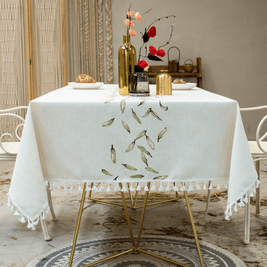 Green Embroidery Tassel Tablecloth