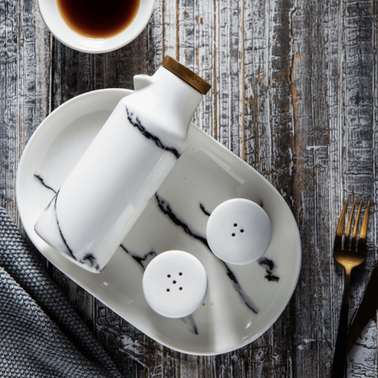 Set of 4 Ceramic Salt Pepper Oil Bottle Set